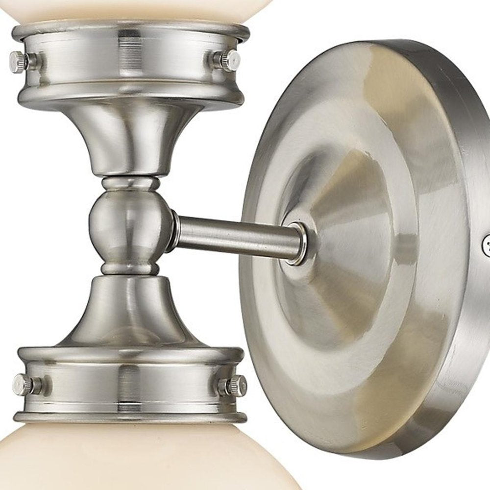Two Light Silver Wall Sconce with Round Frosted Glass Shade