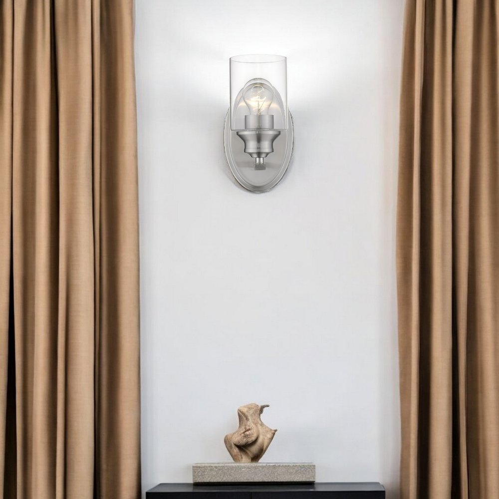 One Light Silver Wall Light with Clear Glass Shade