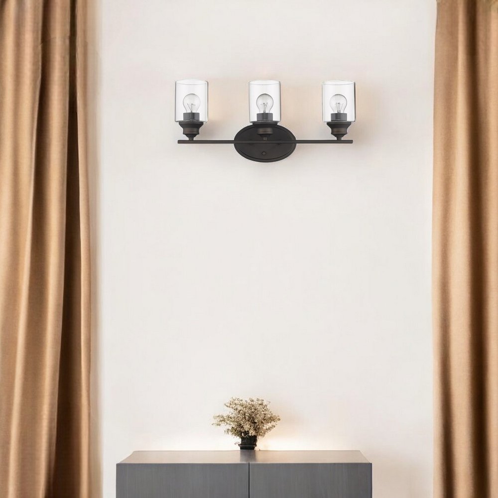 Three Light Bronze Wall Light with Clear Glass Shade