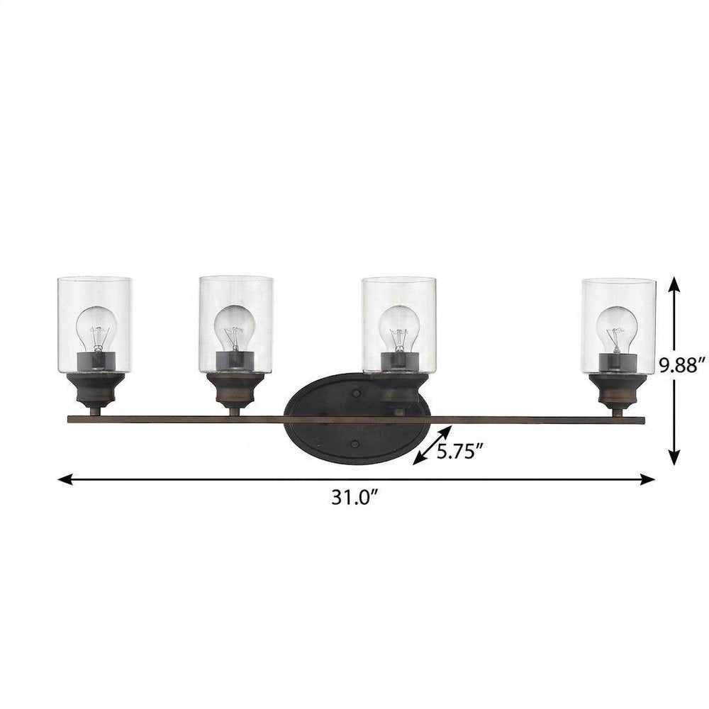 31" Bronze And Clear Steel And Glass Four Light Flush Mounted Sconce