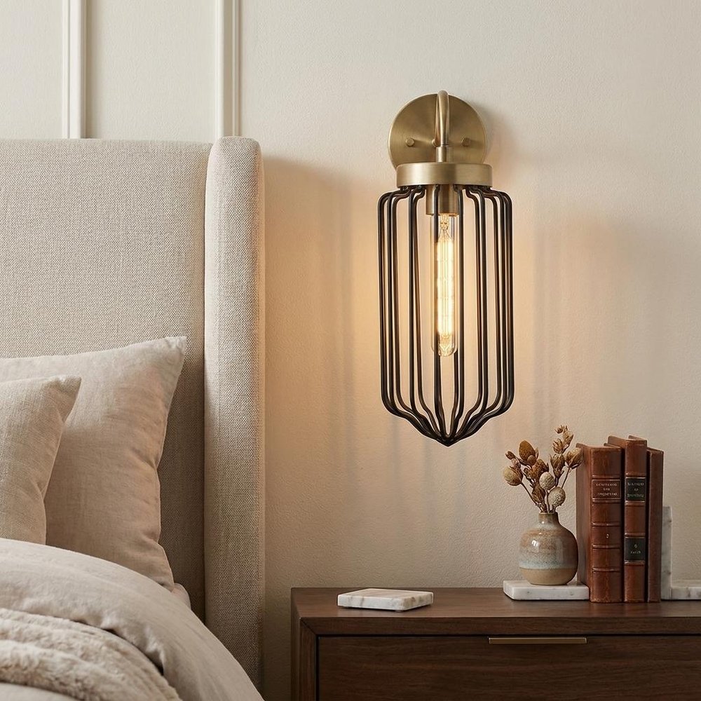 Gold and Black Metal Cage Wall Sconce