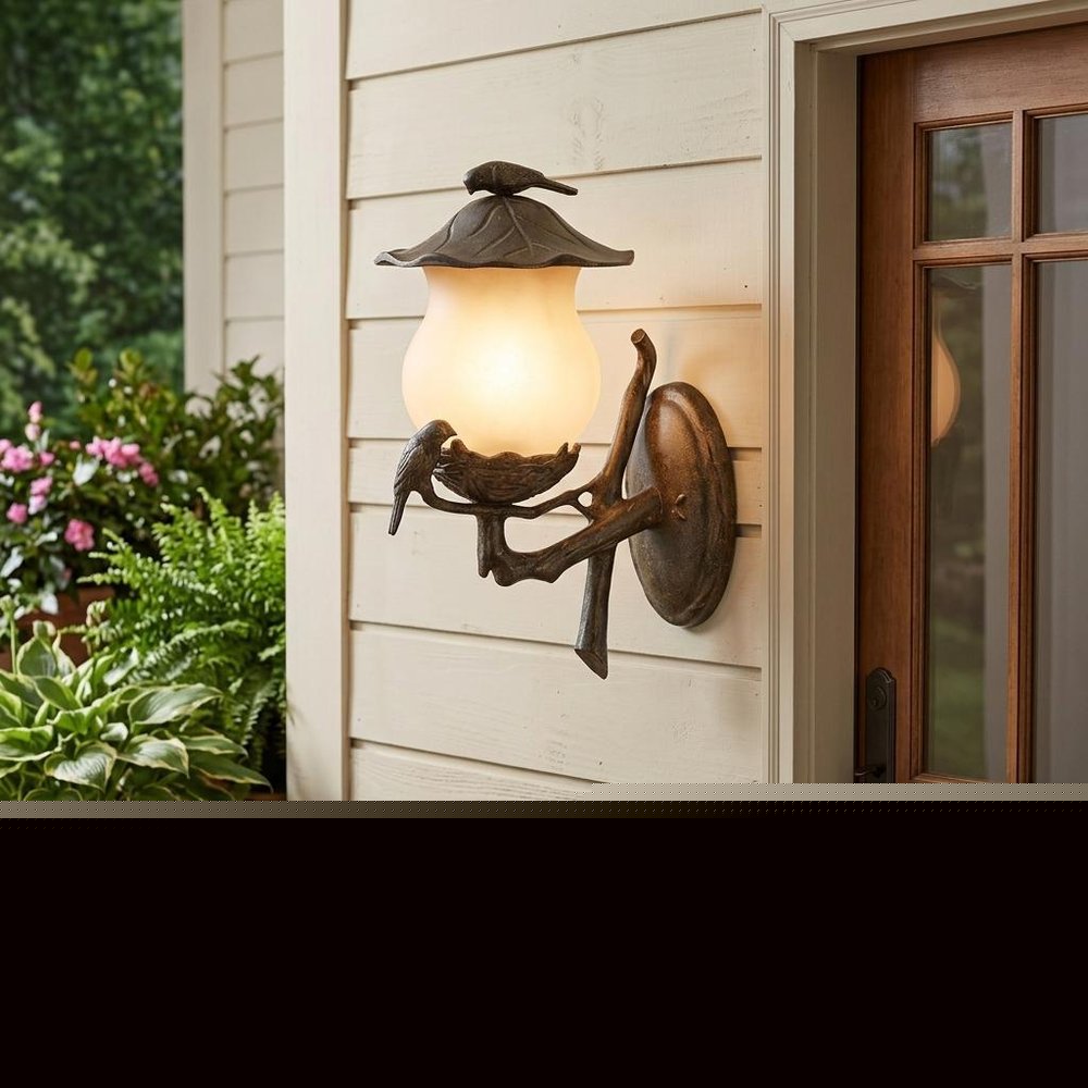 Vintage Black and Gold Bird Detail Lantern Wall Light