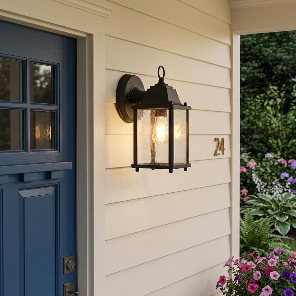Matte Black Hanging Waterfall Glass Lantern Wall Light