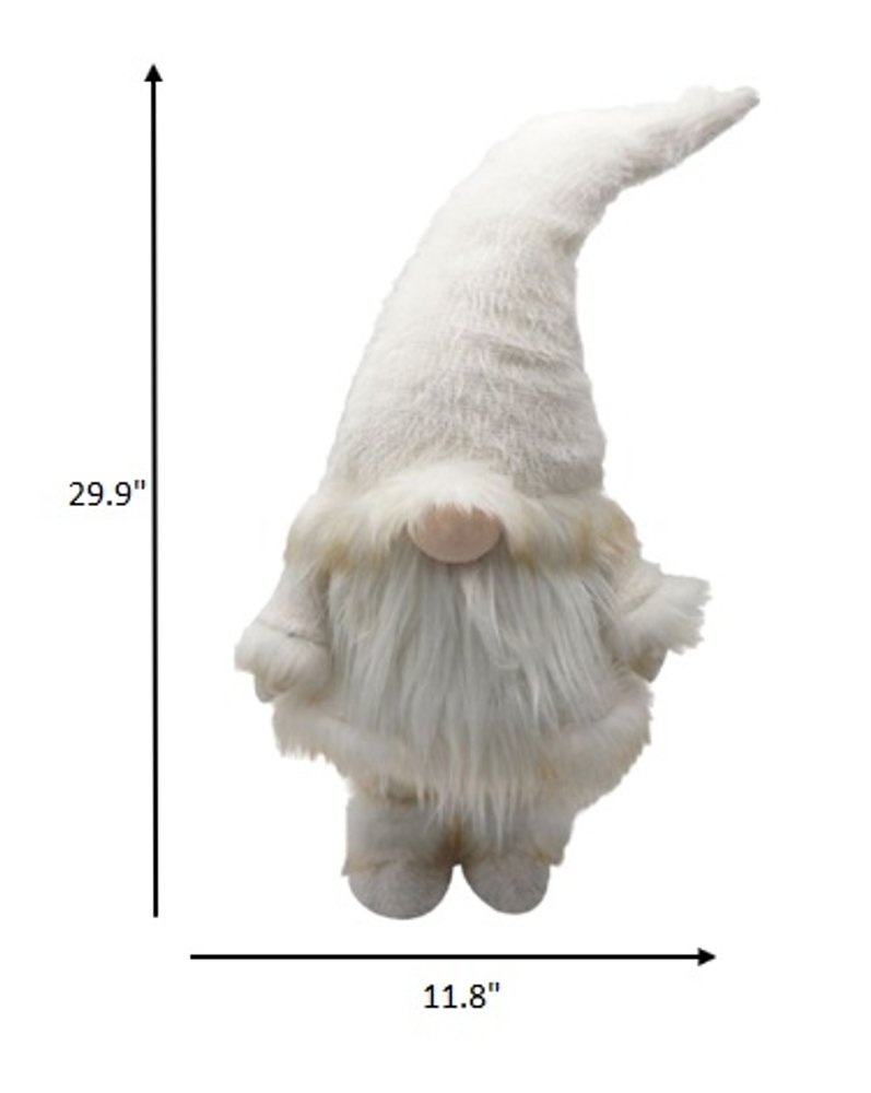 30" White Fabric Christmas Standing Gnome Tabletop Sculpture