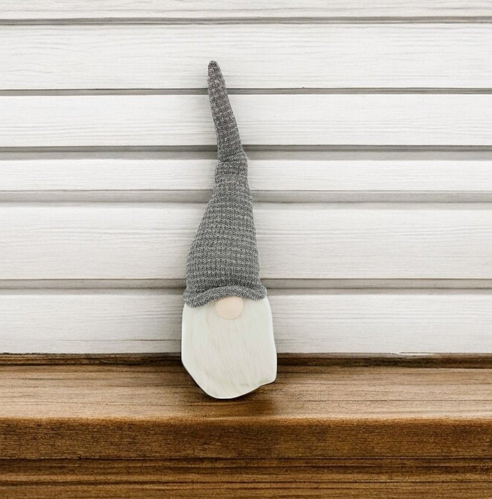 28" Gray Fabric Christmas Standing Gnome Tabletop Sculpture