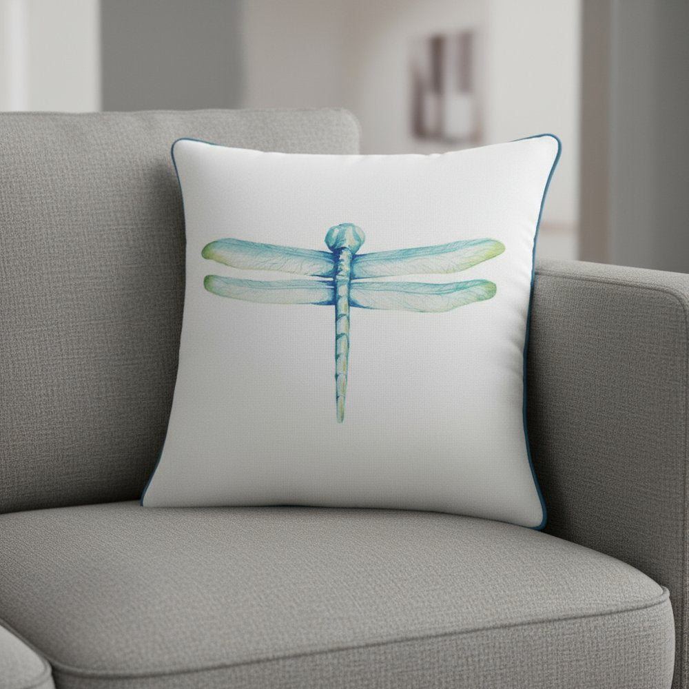 Aqua Blue Watercolor Dragonfly Throw Pillow