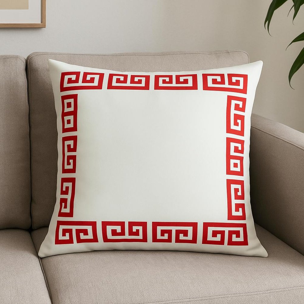 18" Red And White Geometric Fabric Throw Pillow