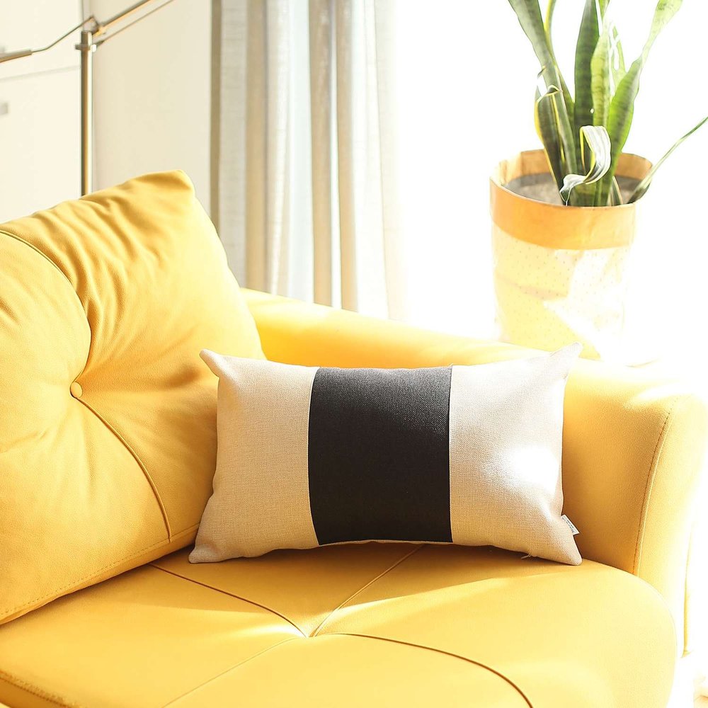 12" X 20" Black and White Striped Lumbar Throw Pillow