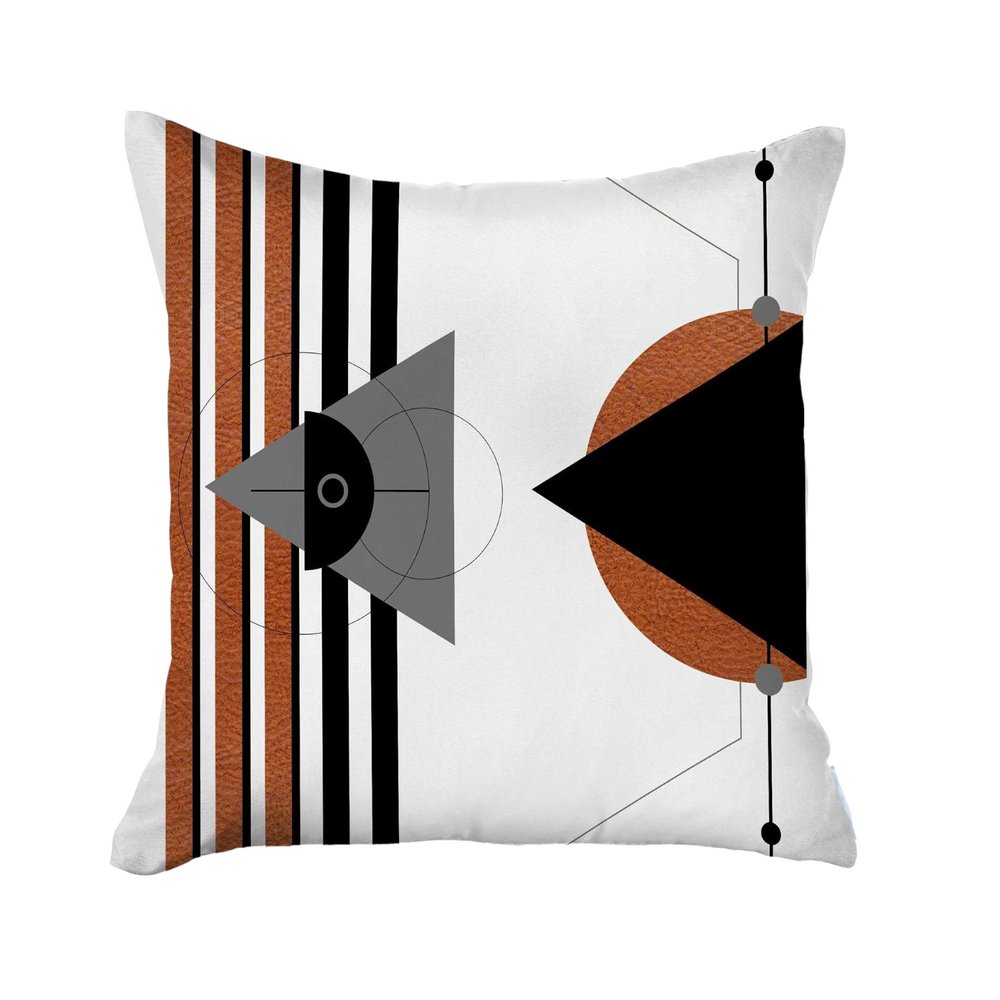 18" Gray Ivory And Orange Abstract Fabric Throw Pillow