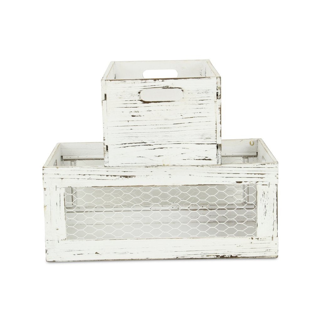 Set of Two White Solid Wood Crate