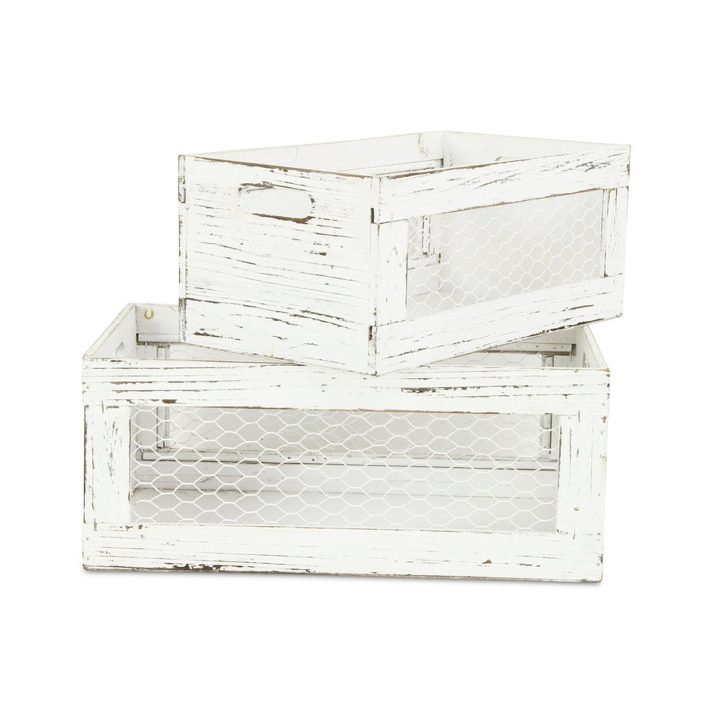 Set of Two White Solid Wood Crate