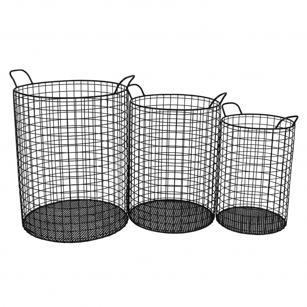 Set of Three Black Metal Basket