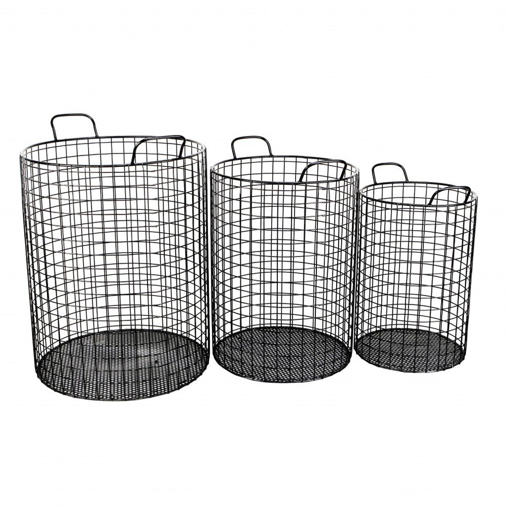 Set of Three Black Metal Basket