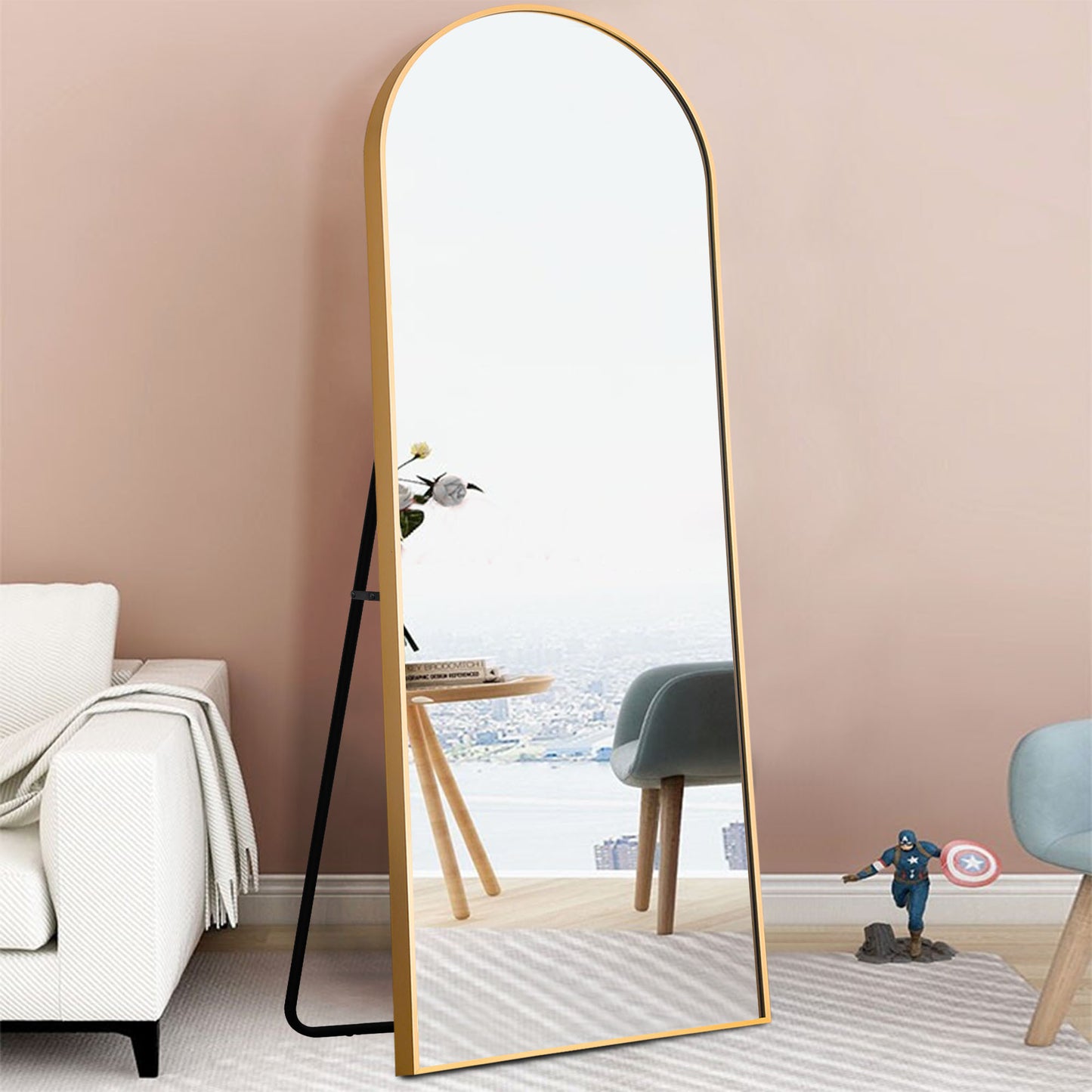 71" Gold Arch Metal Framed Freestanding Standing Mirror
