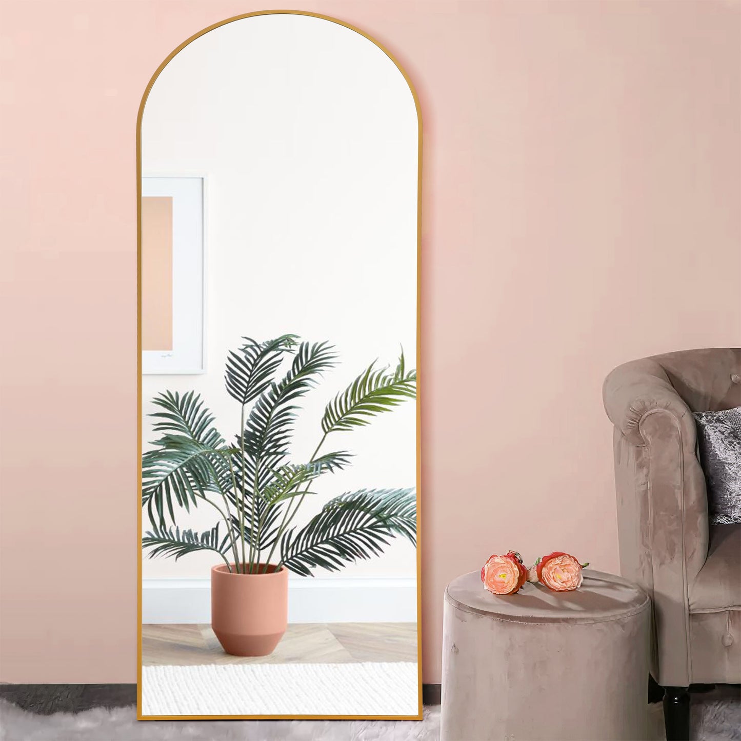 71" Gold Arch Metal Framed Freestanding Standing Mirror