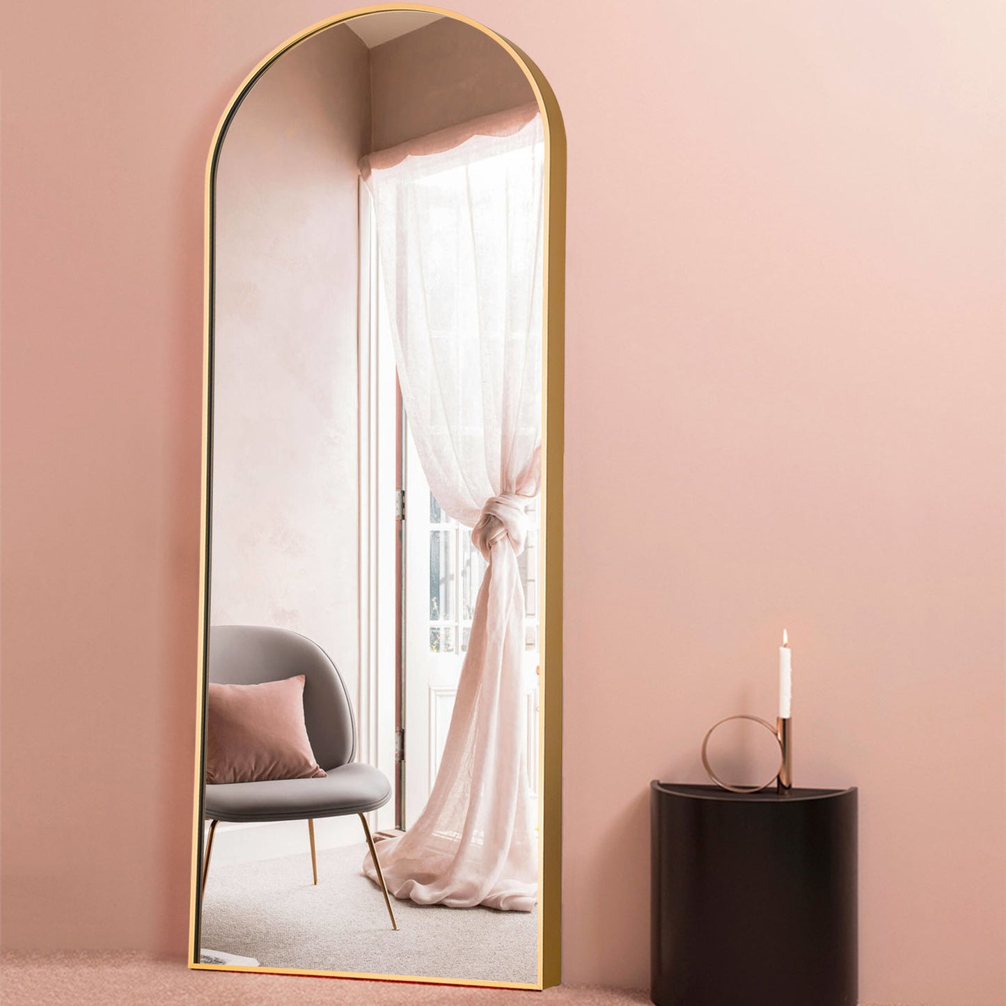 71" Gold Arch Metal Framed Freestanding Standing Mirror