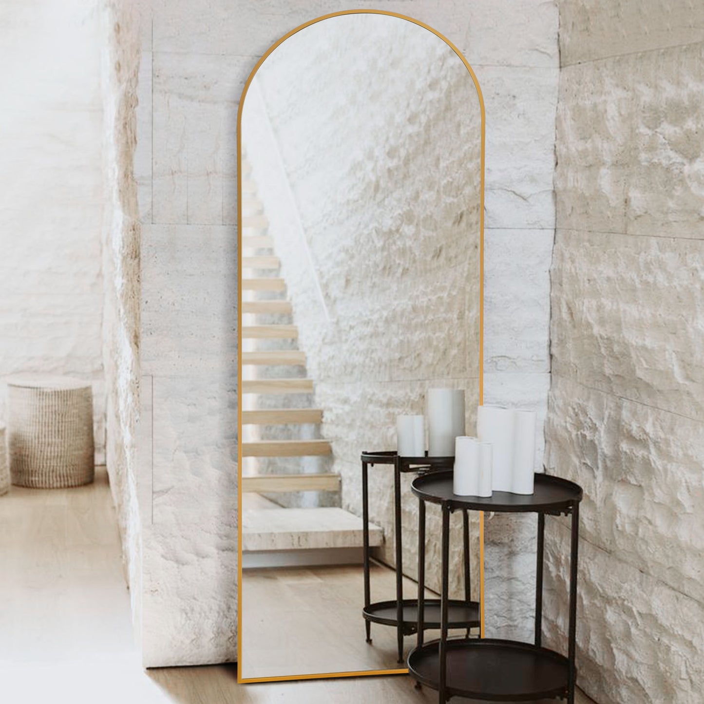 71" Gold Arch Metal Framed Freestanding Standing Mirror