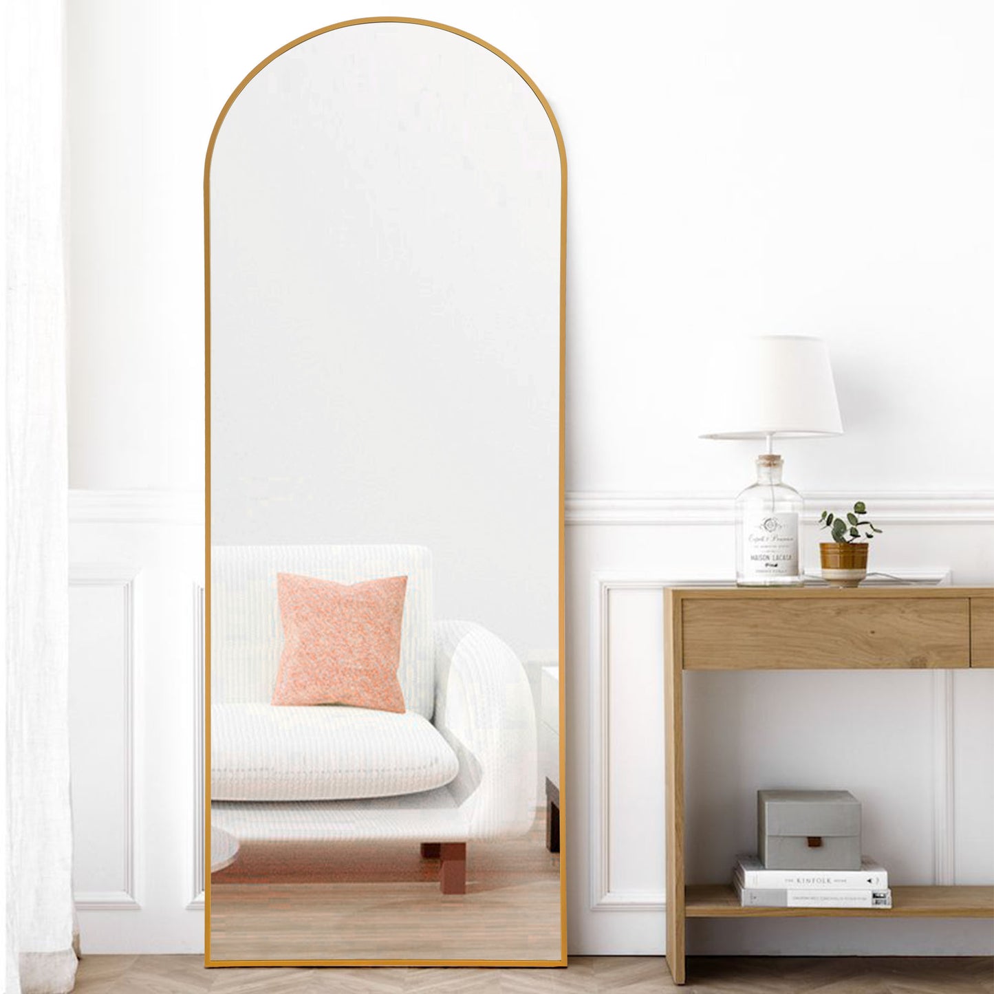 71" Gold Arch Metal Framed Freestanding Standing Mirror