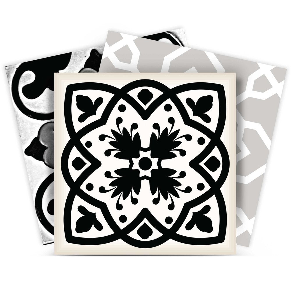 7" x 7" Black Gray And White Vinyl Peel And Stick Removable Tiles