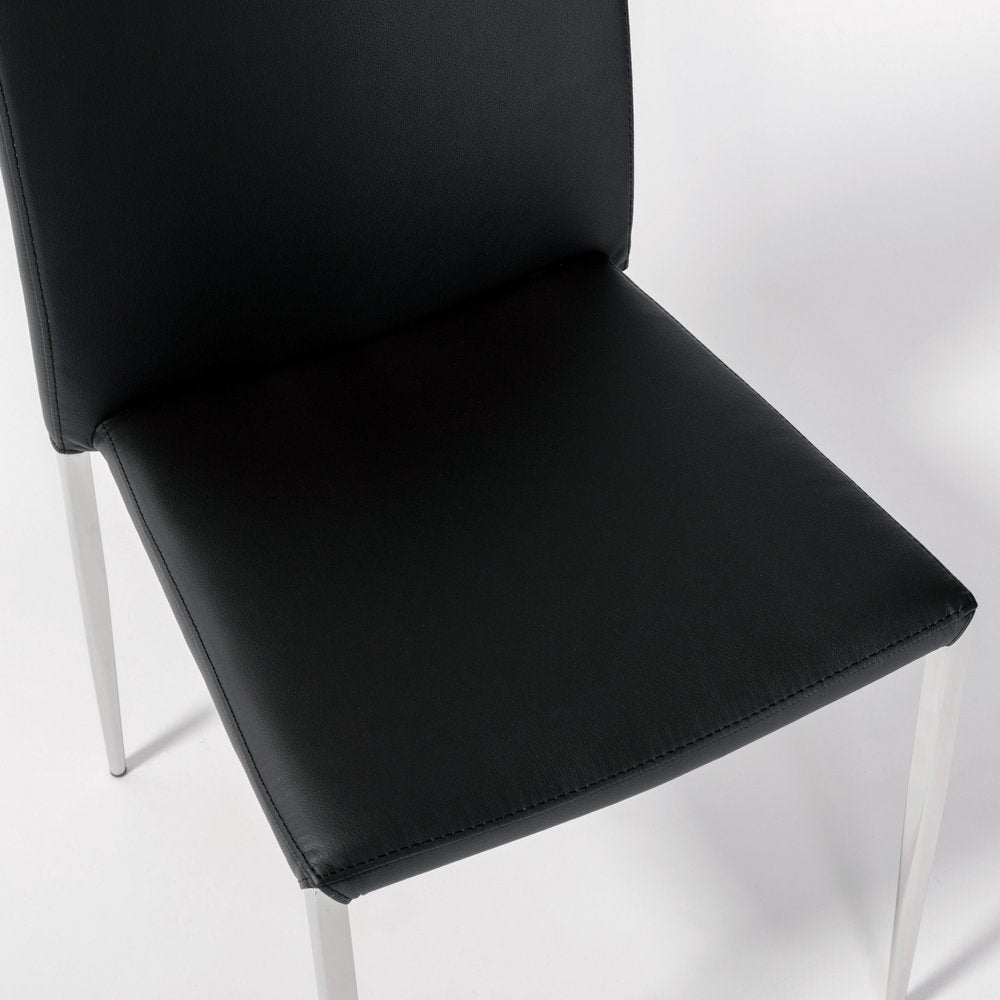 Set of Two Black and Silver Upholstered Faux Leather Dining Side Chairs