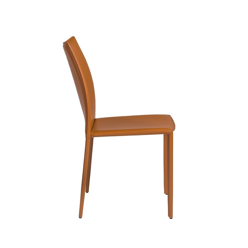 Set of Two Terra Cotta Upholstered Leather Dining Side Chairs
