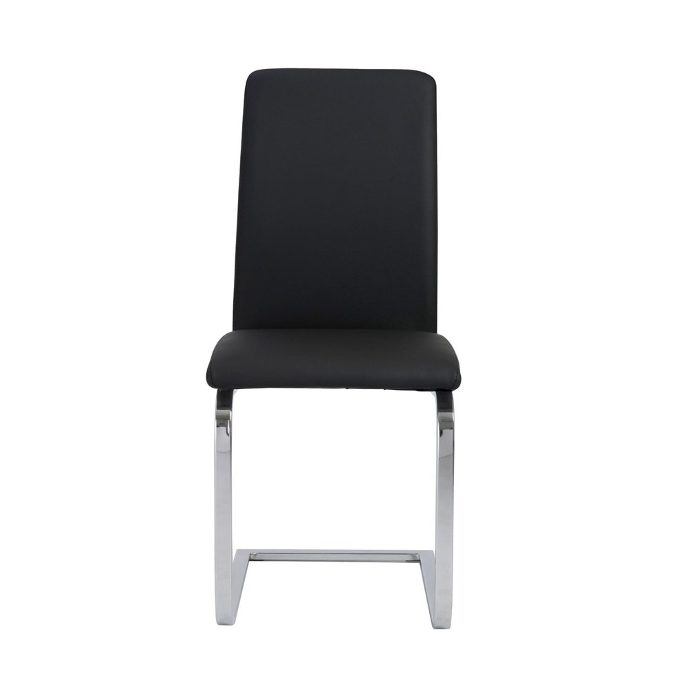 Set of Two Black and Silver Upholstered Leather Dining Side Chairs