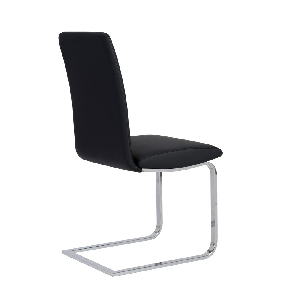 Set of Two Black and Silver Upholstered Leather Dining Side Chairs