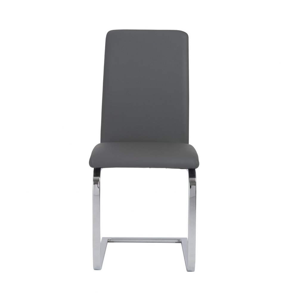 Set of Two Gray and Silver Upholstered Leather Dining Side Chairs