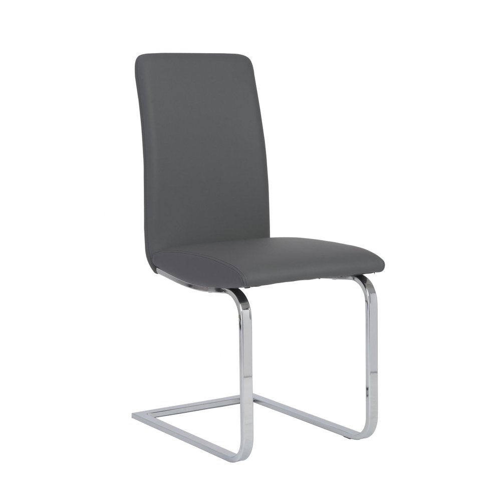 Set of Two Gray and Silver Upholstered Leather Dining Side Chairs