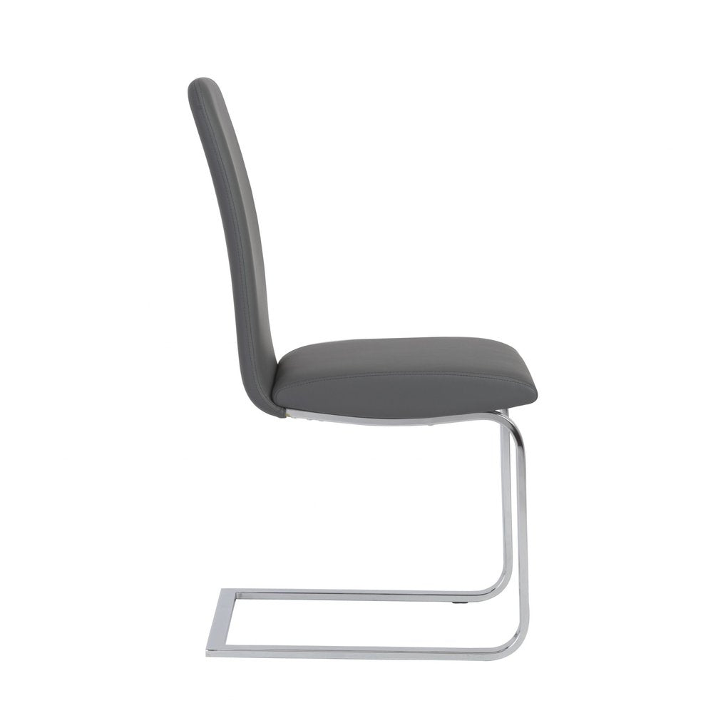 Set of Two Gray and Silver Upholstered Leather Dining Side Chairs