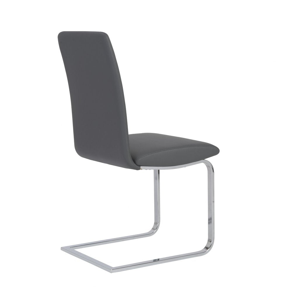 Set of Two Gray and Silver Upholstered Leather Dining Side Chairs