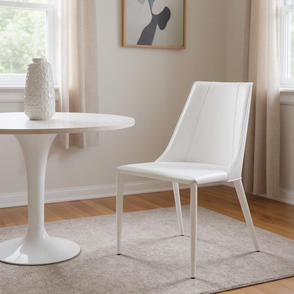 White Upholstered Leather Dining Side Chair