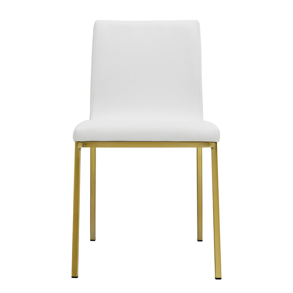 Set of Two White and Gold Upholstered Leather Dining Side Chairs