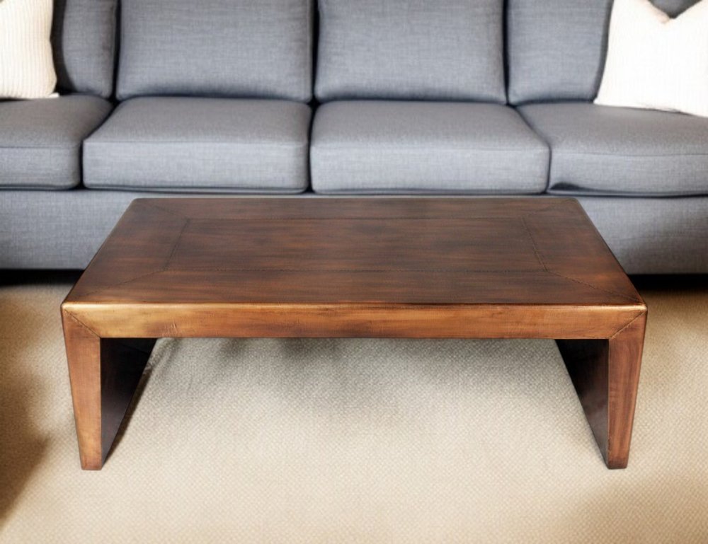 54" Copper Solid Wood and Metal Frame Coffee Table