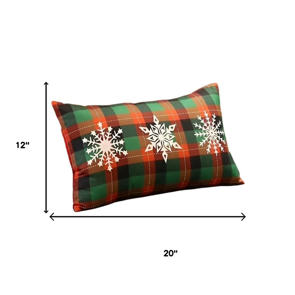 Set of 2 Christmas Snowflake Trio Plaid Lumbar Pillow Covers