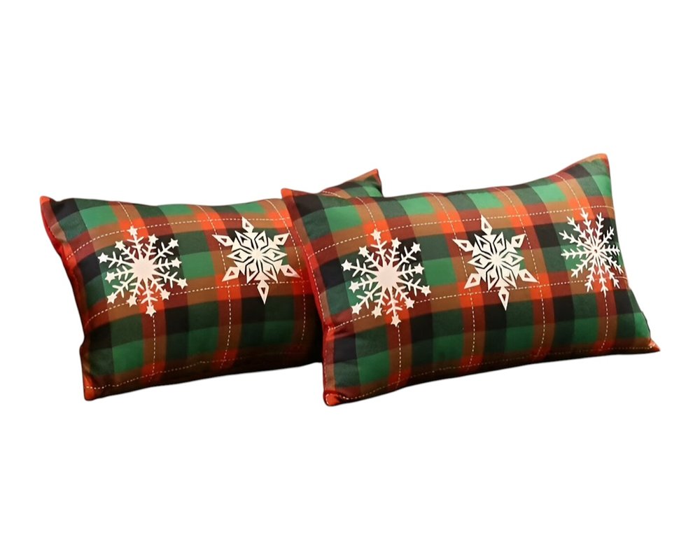 Set of 2 Christmas Snowflake Trio Plaid Lumbar Pillow Covers