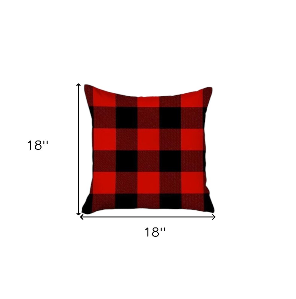 Set of Four 18" Red and Black Plaid Fabric Throw Pillow Covers