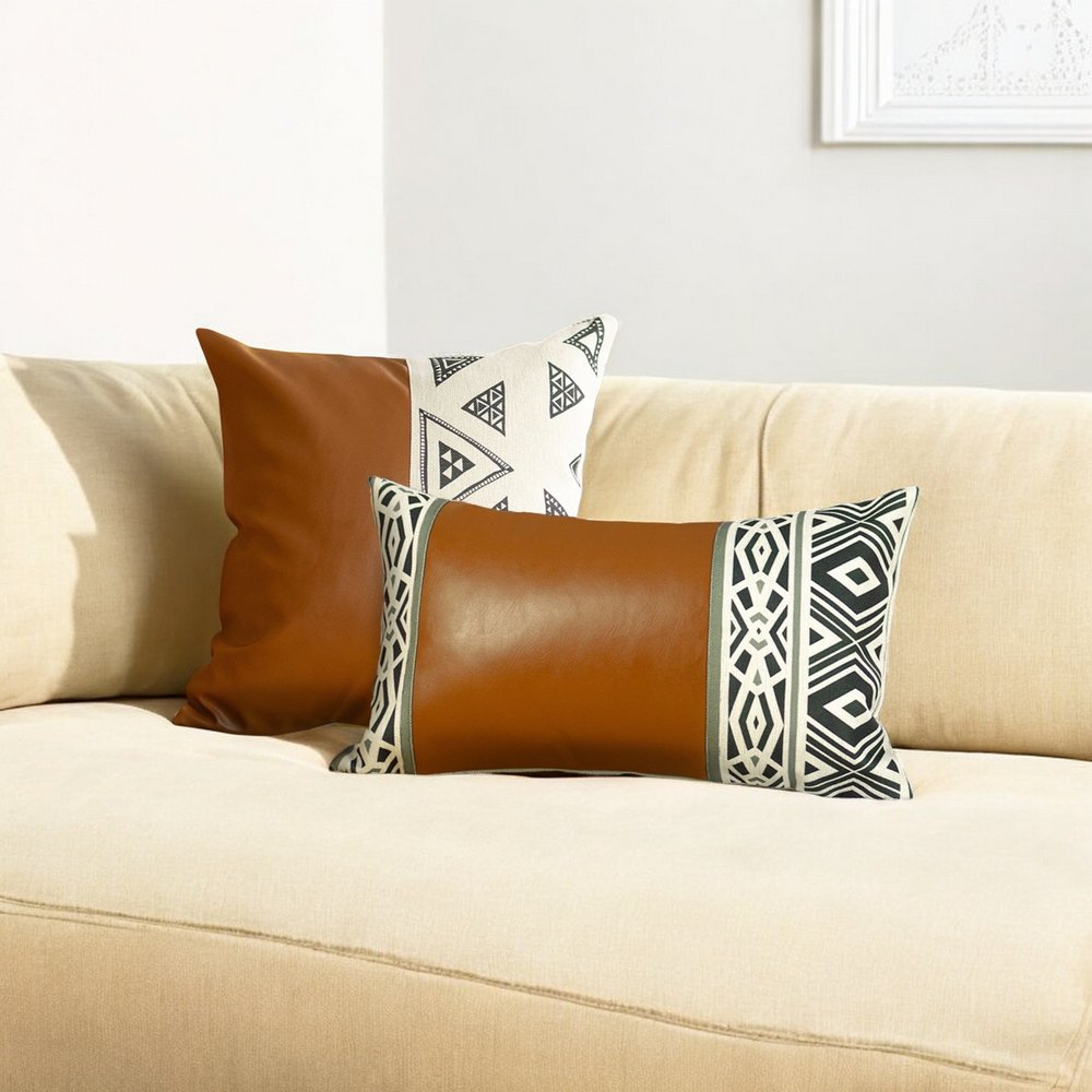 Set of 2 Brown Boho Chic Throw Pillow Covers