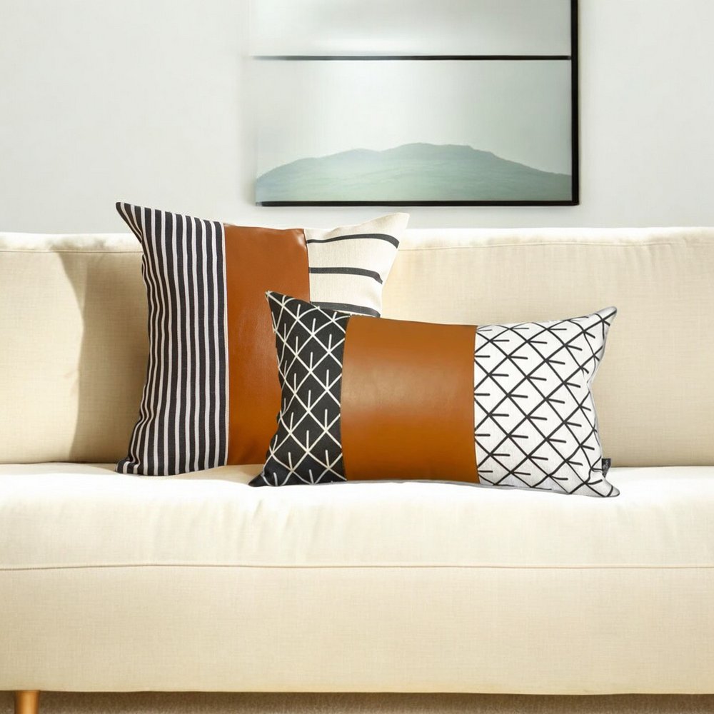 Set of 2 Brown Boho Geometric Throw Pillow Covers