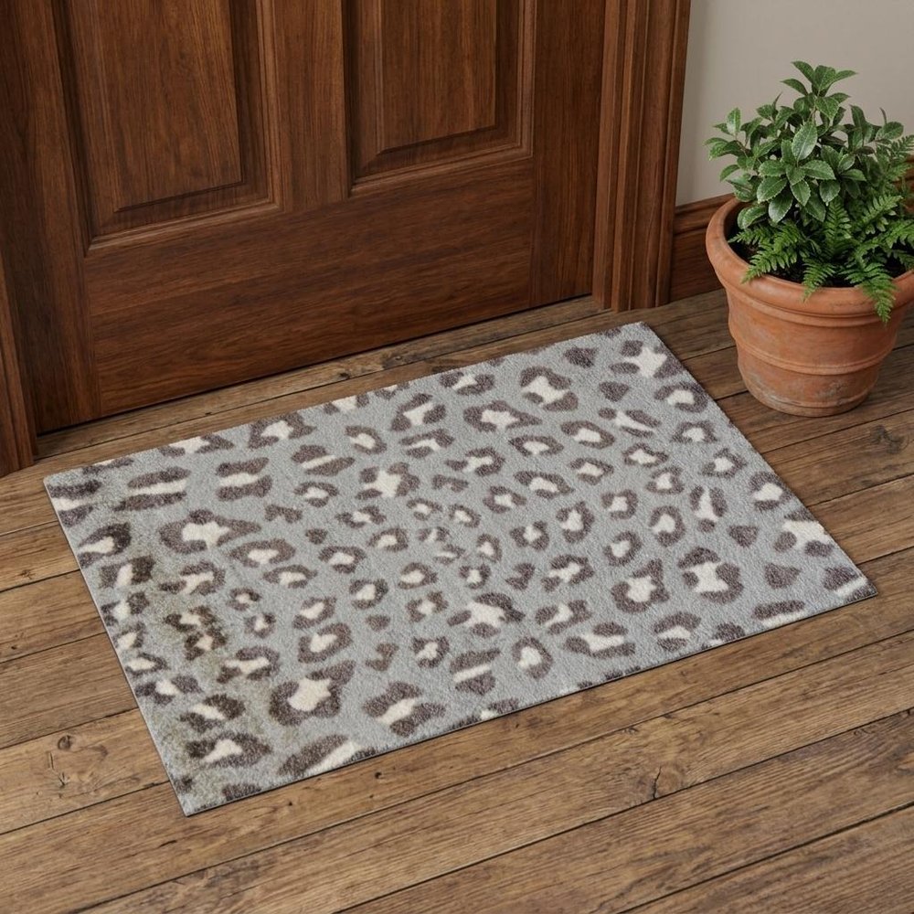 2' X 3' Gray And Ivory Animal Print Shag Area Rug