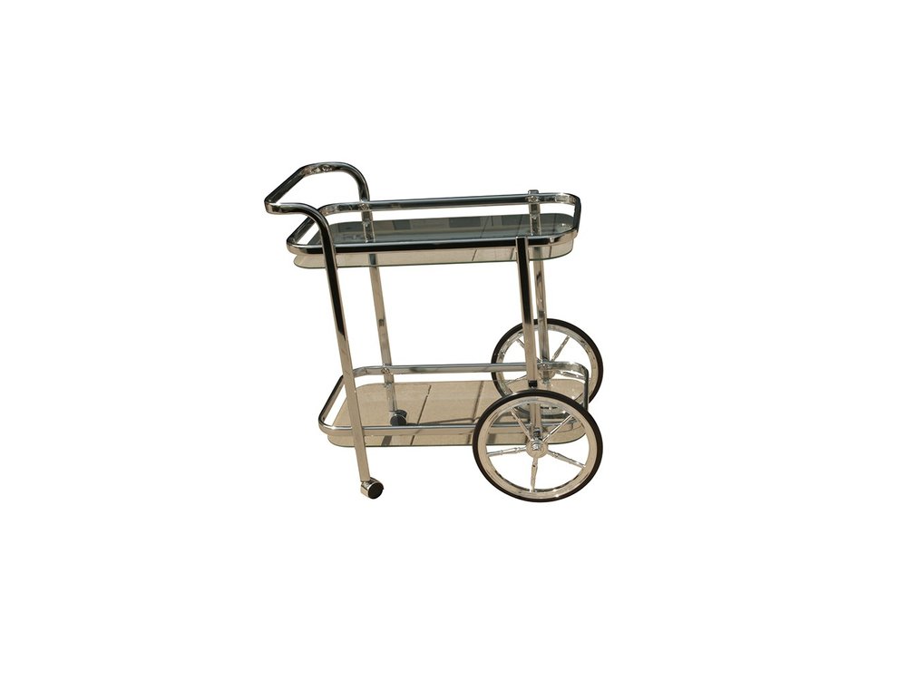 28" Silver Metal And Glass Rolling Trolley Bar Cart