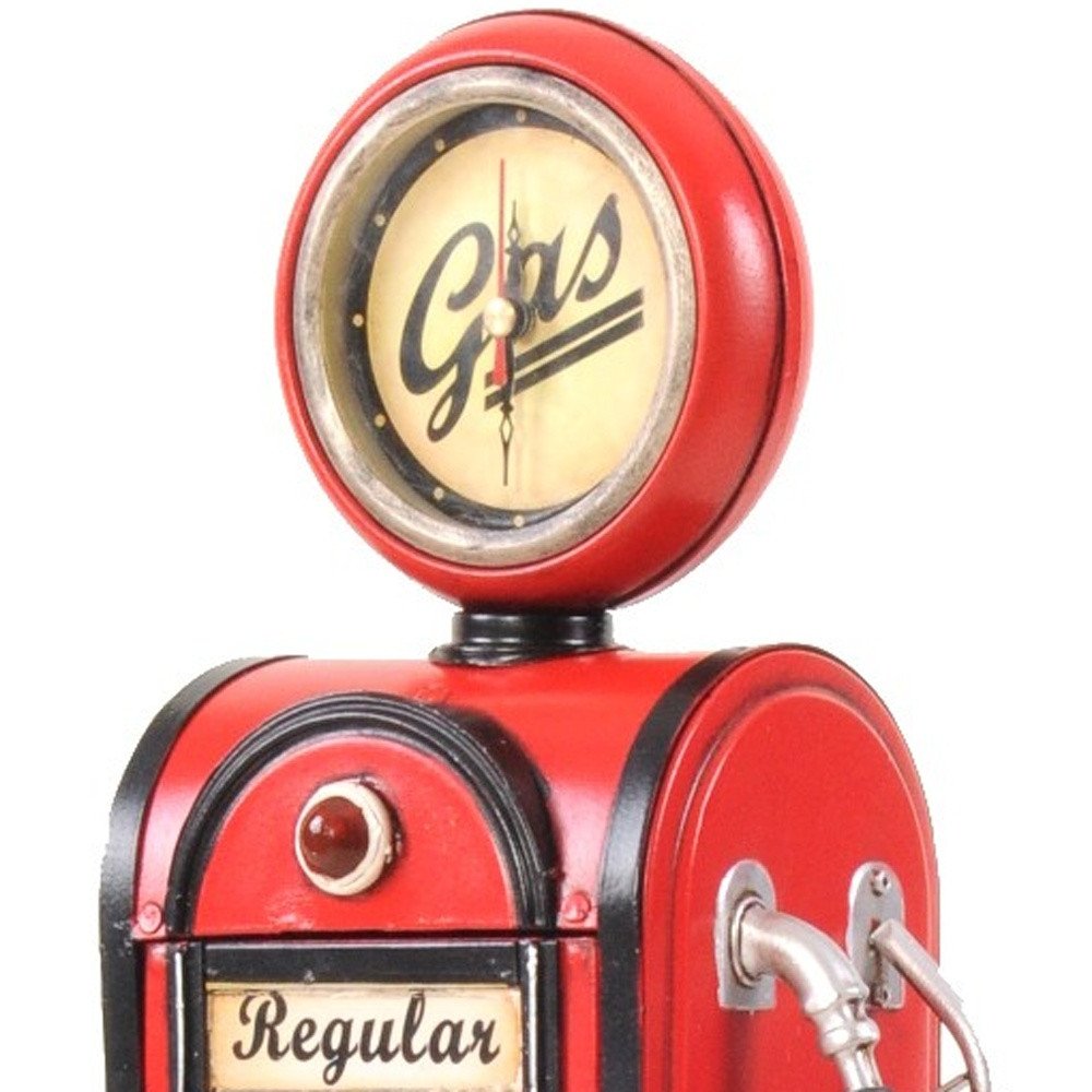 21" Red Metal Hand Painted Gas Pump Clock Sculpture