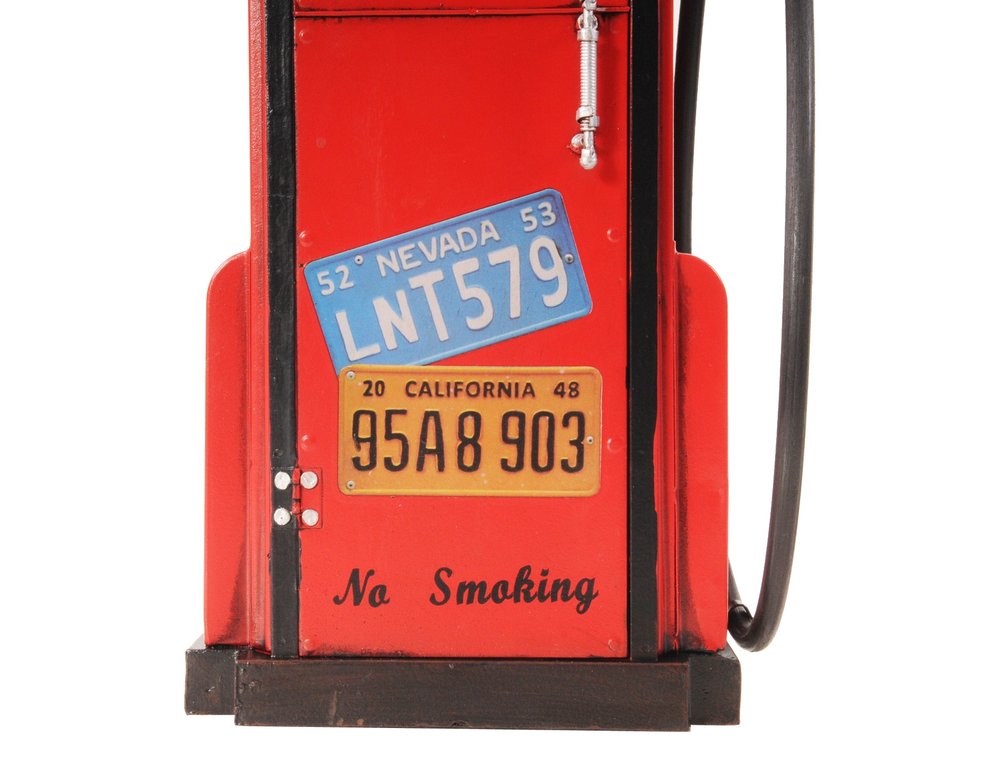 21" Red Metal Hand Painted Gas Pump Clock Sculpture