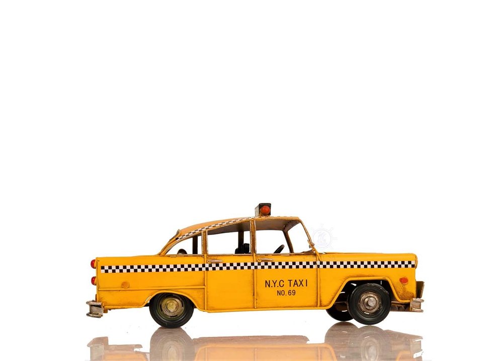13" Yellow Metal Hand Painted NYC Taxi Tabletop Sculpture