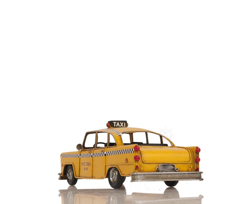 13" Yellow Metal Hand Painted NYC Taxi Tabletop Sculpture