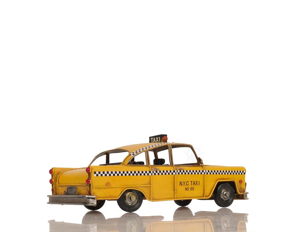 13" Yellow Metal Hand Painted NYC Taxi Tabletop Sculpture