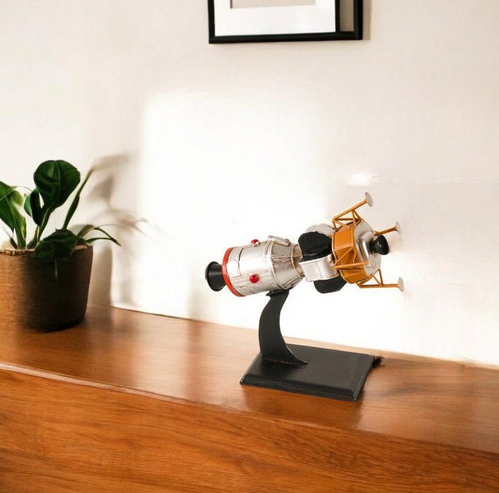 9" Silver And Black Metal Hand Painted Model Airplane Tabletop Sculpture