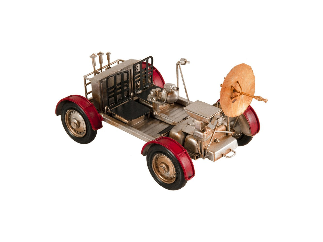 5" Red And Silver Metal Hand Painted Model Car Tabletop Sculpture