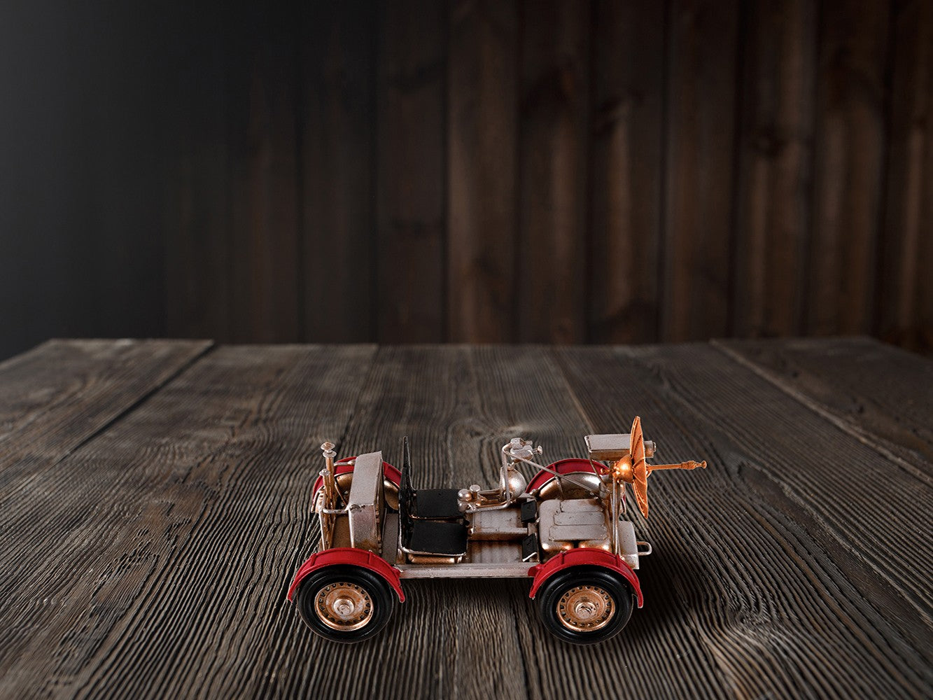 5" Red And Silver Metal Hand Painted Model Car Tabletop Sculpture