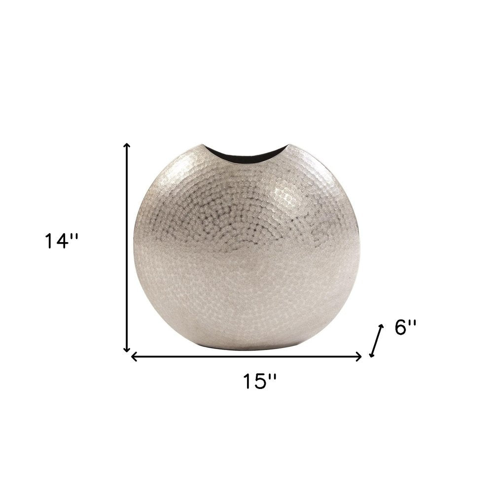 14" Silver Hammered Round Aluminum Table Vase